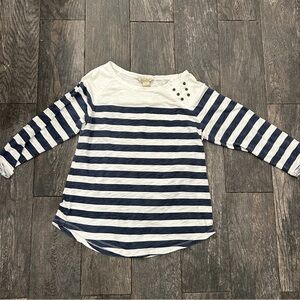 Lucky Brand Navy & White Striped Long Sleeve Top